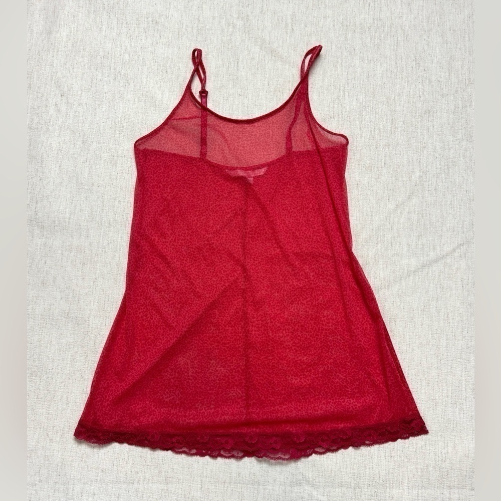 Victorias Secret Chemise Medium Red Leopard Sheer Satin Slip Y2K Dark Coquette